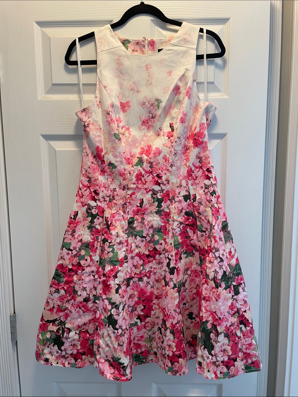 Maggy London Pink and White Floral Fit-and-Flare Dress